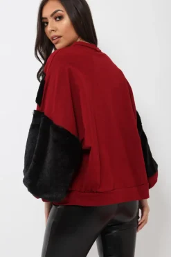 Rebellious Fashion Wine Chevron Fur Jumper - Lara