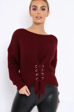 Rebellious Fashion Wine Chunky Knit Corset Waist Knitted Jumper - Mikayla