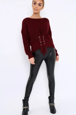 Rebellious Fashion Wine Chunky Knit Corset Waist Knitted Jumper - Mikayla
