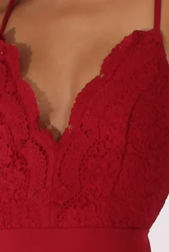 Rebellious Fashion Wine Crochet Cross Back Bodysuit - Crecia