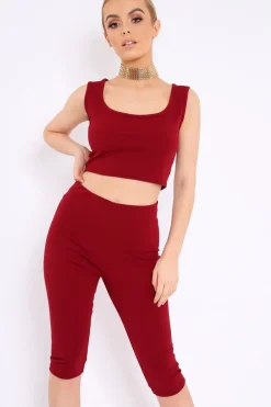 Rebellious Fashion Wine Cropped Top and Leggings Co-Ords - Remini