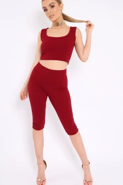Rebellious Fashion Wine Cropped Top and Leggings Co-Ords - Remini