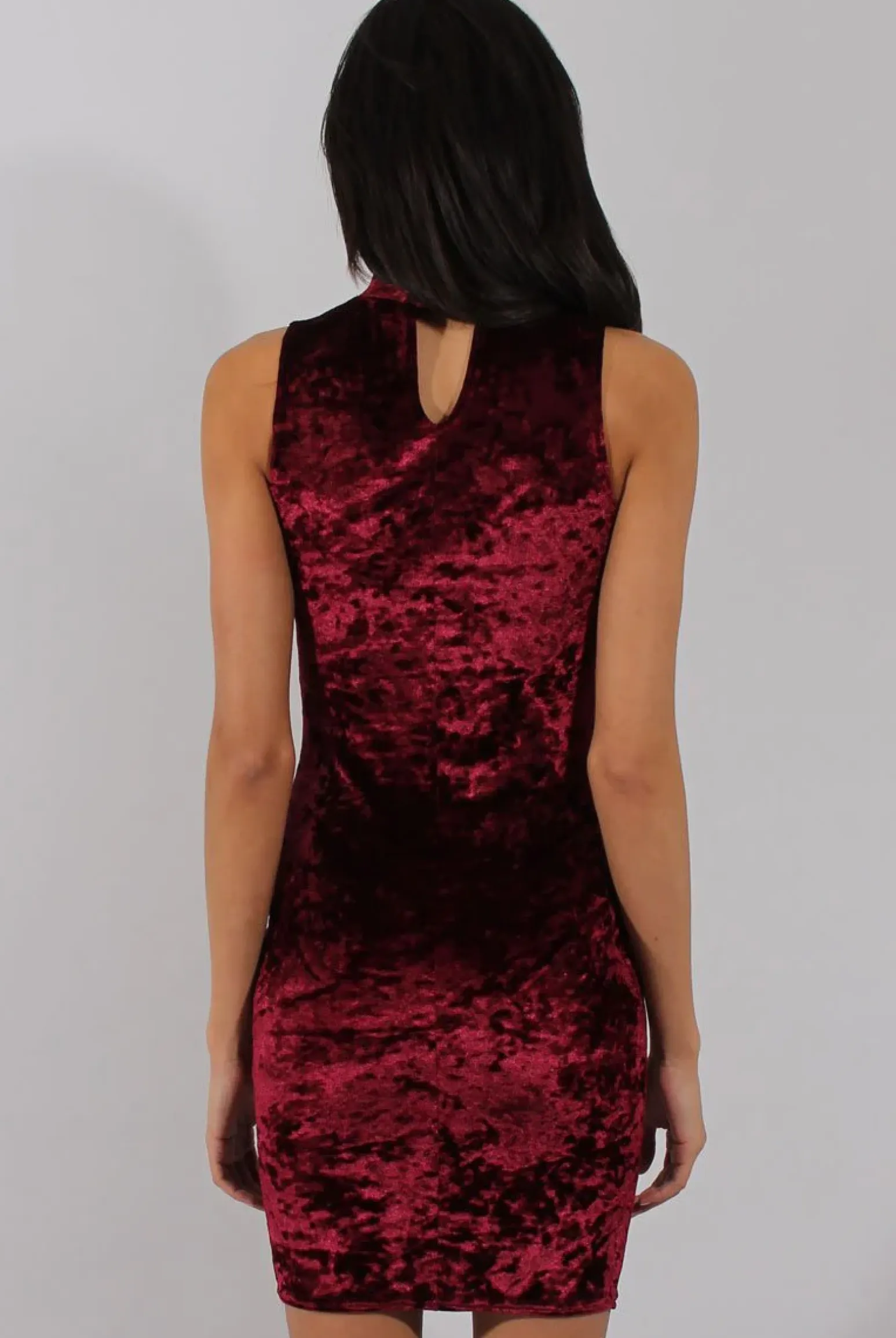 Rebellious Fashion Wine Crushed Velvet Choker Dress - Serina