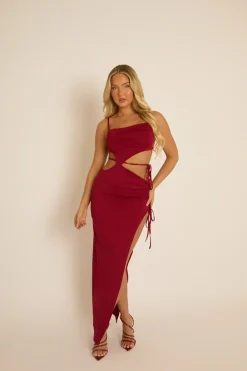 Rebellious Fashion Wine Cut Out Maxi Dress - Sunny