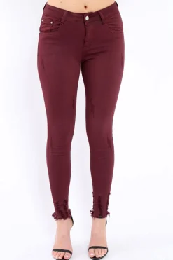 Rebellious Fashion Wine Distressed Skinny Jeans - Isabellah