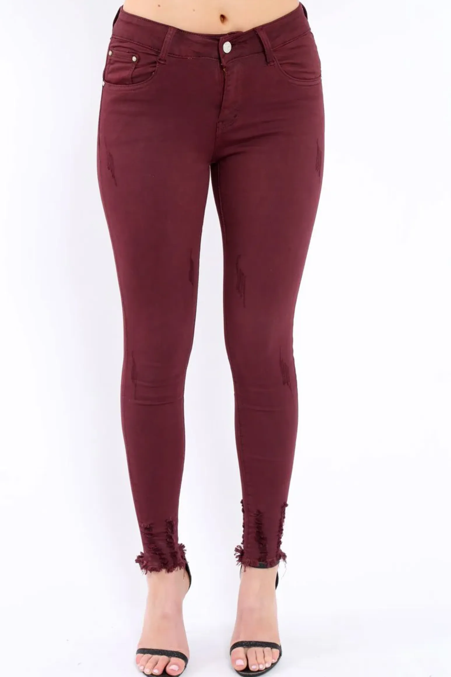 Rebellious Fashion Wine Distressed Skinny Jeans - Isabellah