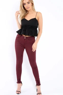 Rebellious Fashion Wine Distressed Skinny Jeans - Isabellah