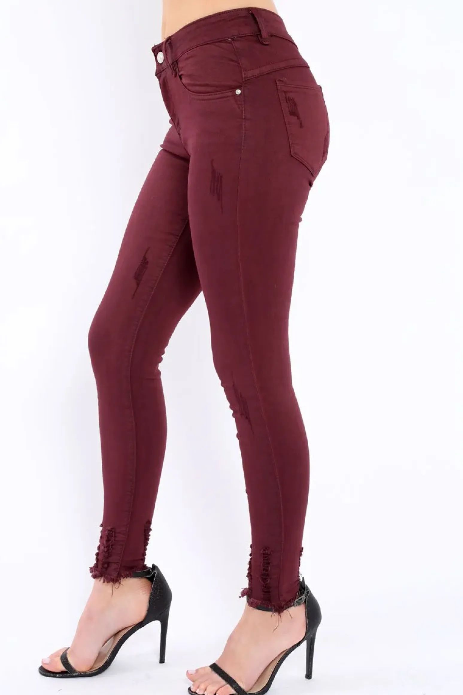 Rebellious Fashion Wine Distressed Skinny Jeans - Isabellah