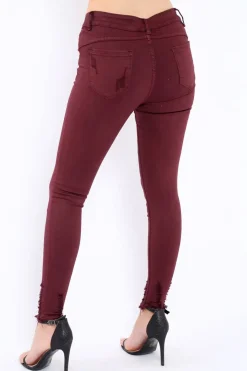 Rebellious Fashion Wine Distressed Skinny Jeans - Isabellah