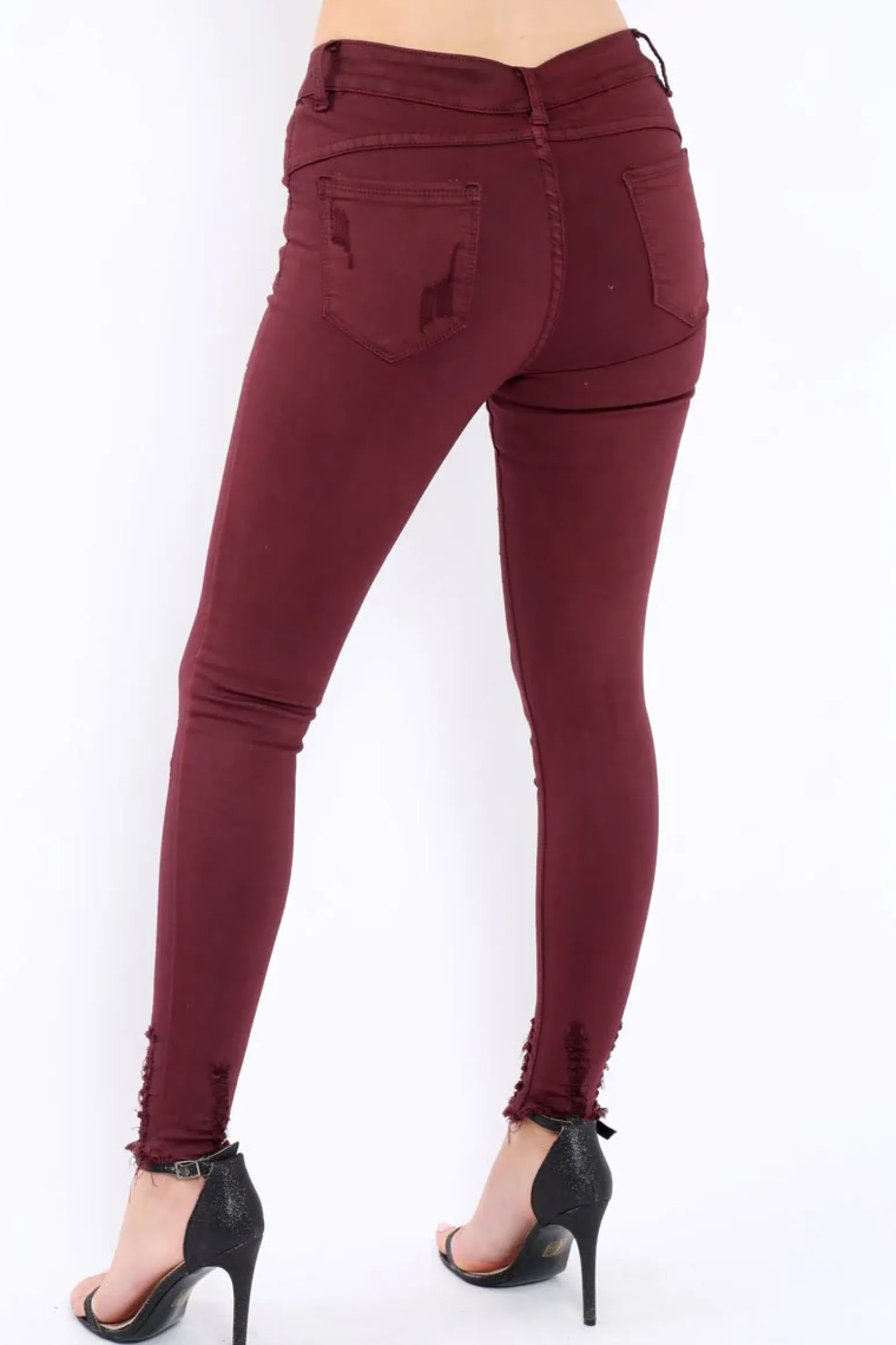 Rebellious Fashion Wine Distressed Skinny Jeans - Isabellah