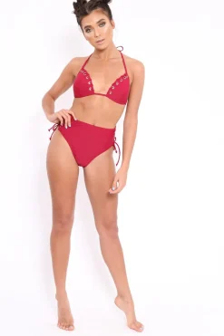 Rebellious Fashion Wine Eyelet High Leg Bikini - Patti