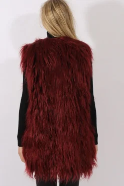 Rebellious Fashion Wine Faux Fur Shaggy Gilet - Liberty
