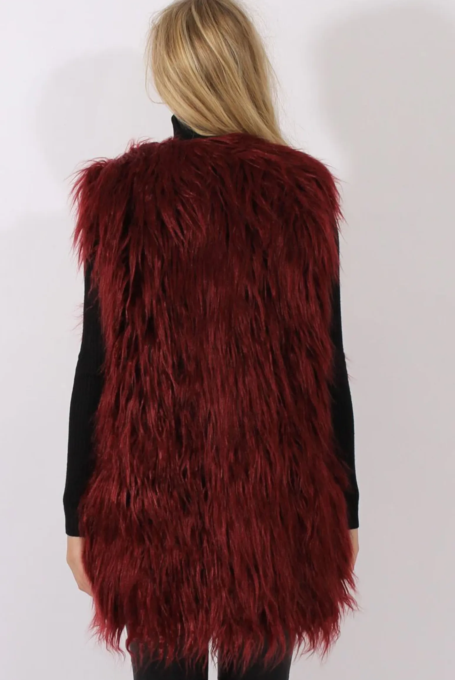 Rebellious Fashion Wine Faux Fur Shaggy Gilet - Liberty
