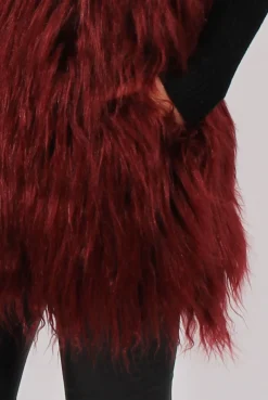 Rebellious Fashion Wine Faux Fur Shaggy Gilet - Liberty