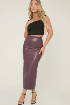 Rebellious Fashion Wine Faux Leather Maxi Pencil Skirt - Miley