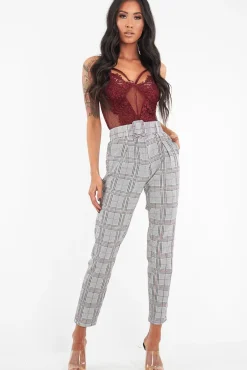 Rebellious Fashion Wine Fishnet Floral Lace Strappy Mesh Bodysuit - Hallee