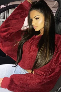 Rebellious Fashion Wine Fluffy Long Sleeve Crop Jumper - Noura