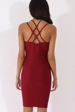 Rebellious Fashion Wine Front Harness Bodycon Dress - Nella