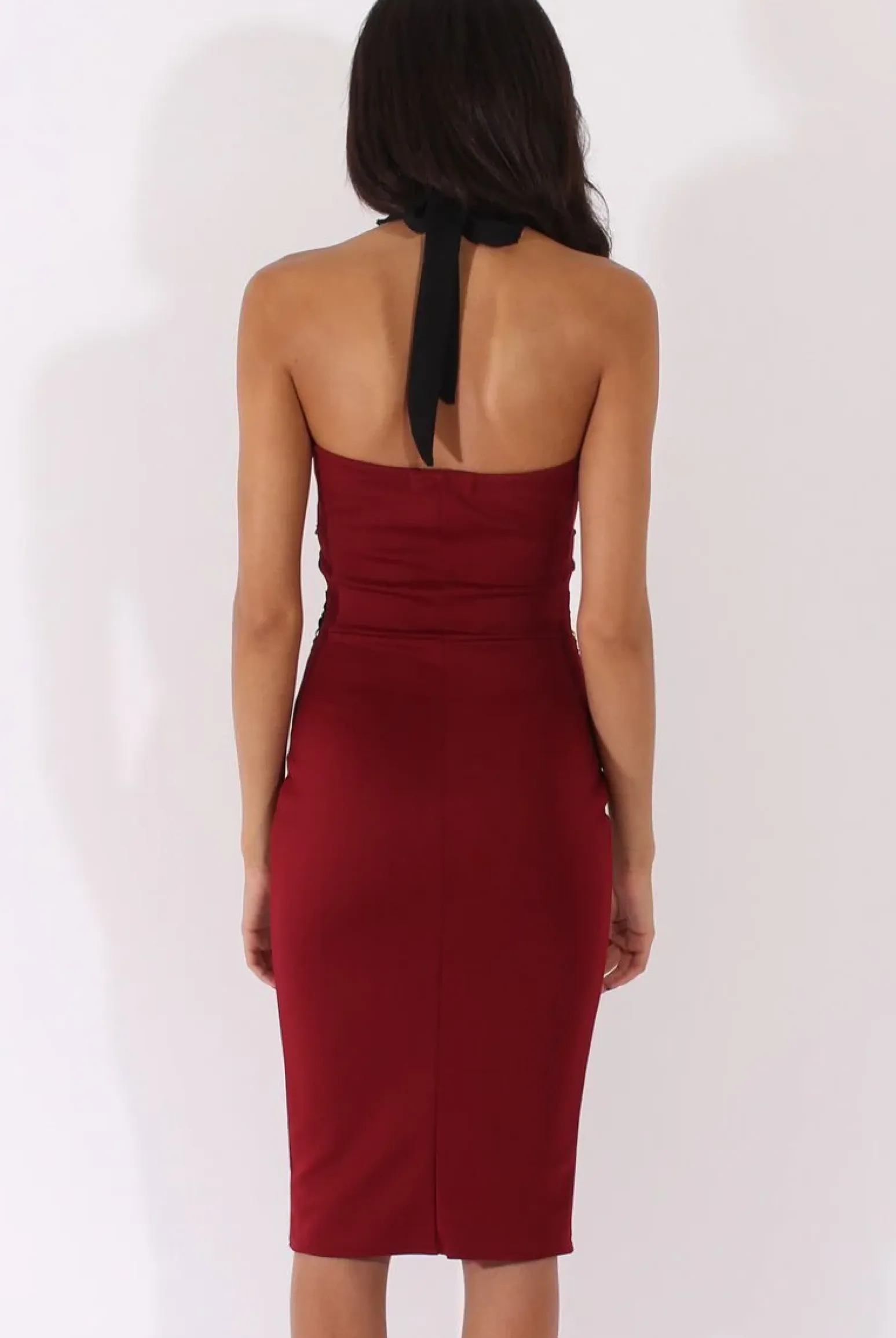 Rebellious Fashion Wine Halterneck Crochet Layer Midi Dress - Andie