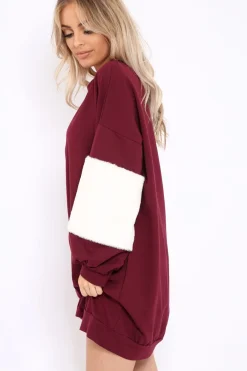 Rebellious Fashion Wine Jumper Dress with Fur Sleeves - Paris