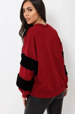 Rebellious Fashion Wine Jumper with Fur on Front and Sleeves - Mercedes