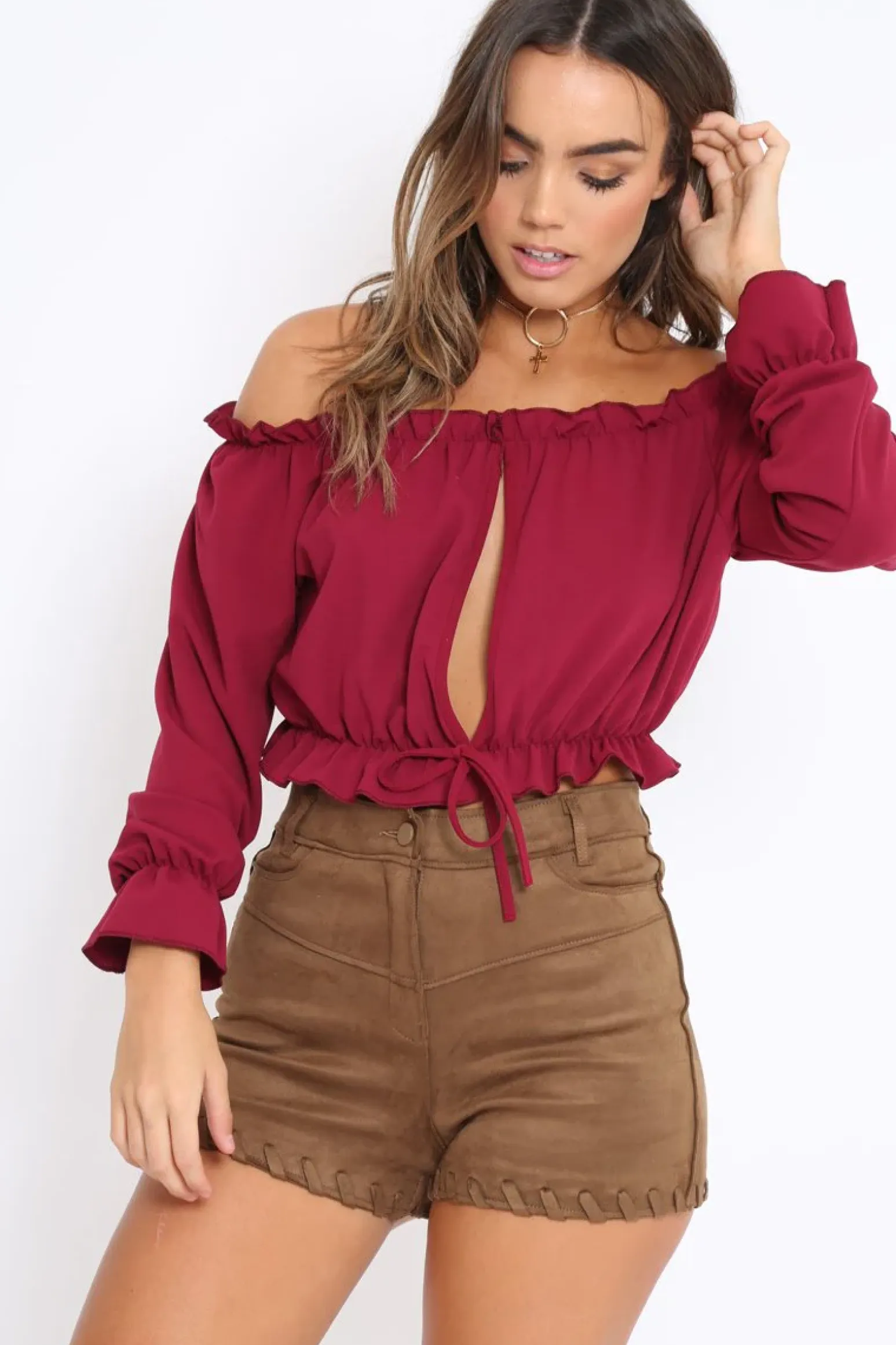 Rebellious Fashion Wine Key Hole Bust Crop Top - Caitie