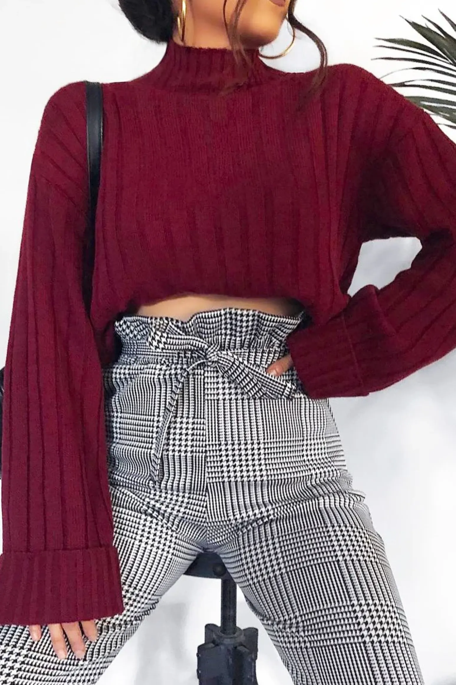 Rebellious Fashion Wine Knit High Neck Jumper - Jaelynn