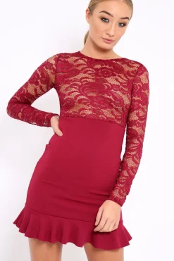 Rebellious Fashion Wine Lace Bodycon Dress - Stacey