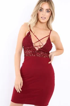 Rebellious Fashion Wine Lace Bodycon Mini Dress - Adalyn