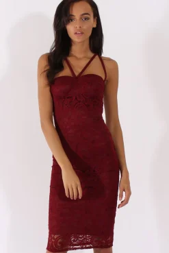 Rebellious Fashion Wine Lace Harness Midi Dress - Elspeth