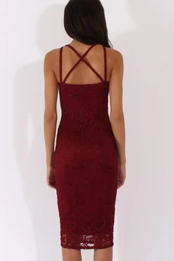 Rebellious Fashion Wine Lace Harness Midi Dress - Elspeth