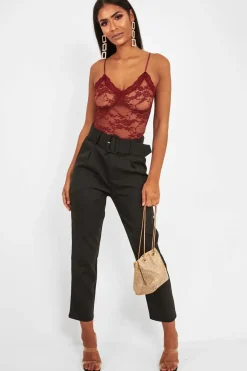 Rebellious Fashion Wine Lace Open Back Bodysuit - Demani