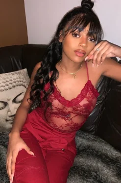 Rebellious Fashion Wine Lace Open Back Bodysuit - Demani
