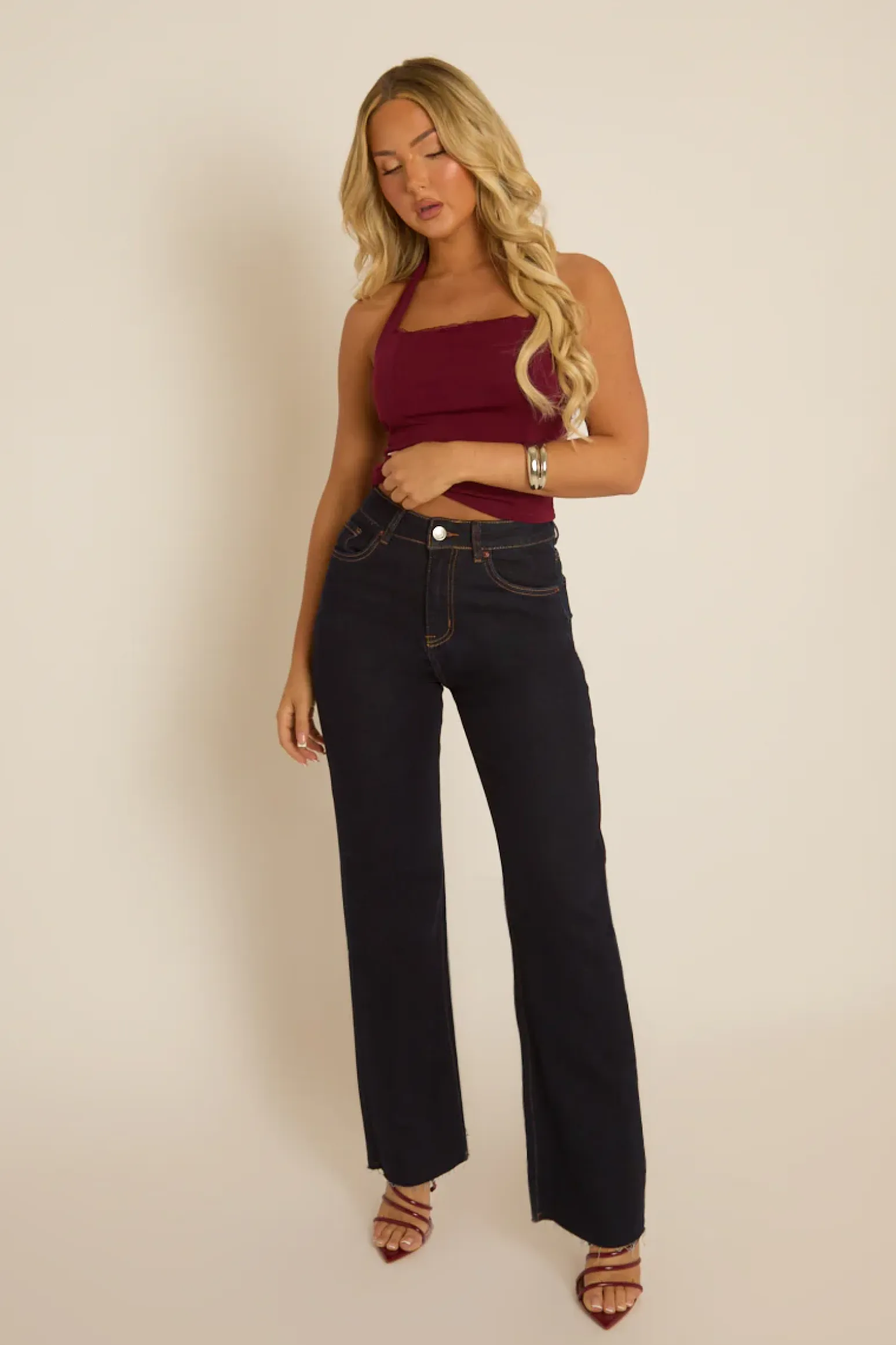 Rebellious Fashion Wine Lace Trim Halter Top - Karlee