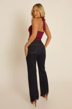 Rebellious Fashion Wine Lace Trim Halter Top - Karlee