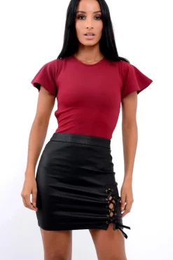 Rebellious Fashion Wine Lace Up Back Bodysuit - Kyra