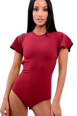 Rebellious Fashion Wine Lace Up Back Bodysuit - Kyra