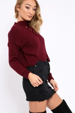 Rebellious Fashion Wine Lace up Jumper - Deena