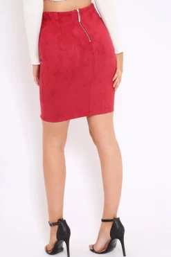 Rebellious Fashion Wine Lace Up Suedette Skirt - Jenna