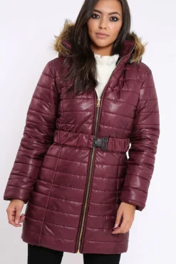 Rebellious Fashion Wine Longline Puffer Jacket - Alexandra