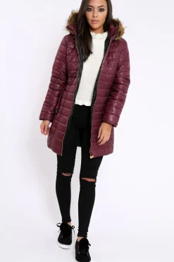 Rebellious Fashion Wine Longline Puffer Jacket - Alexandra
