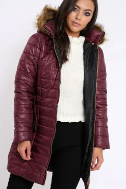 Rebellious Fashion Wine Longline Puffer Jacket - Alexandra