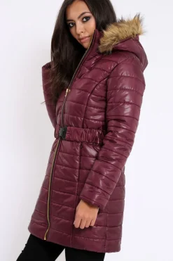 Rebellious Fashion Wine Longline Puffer Jacket - Alexandra