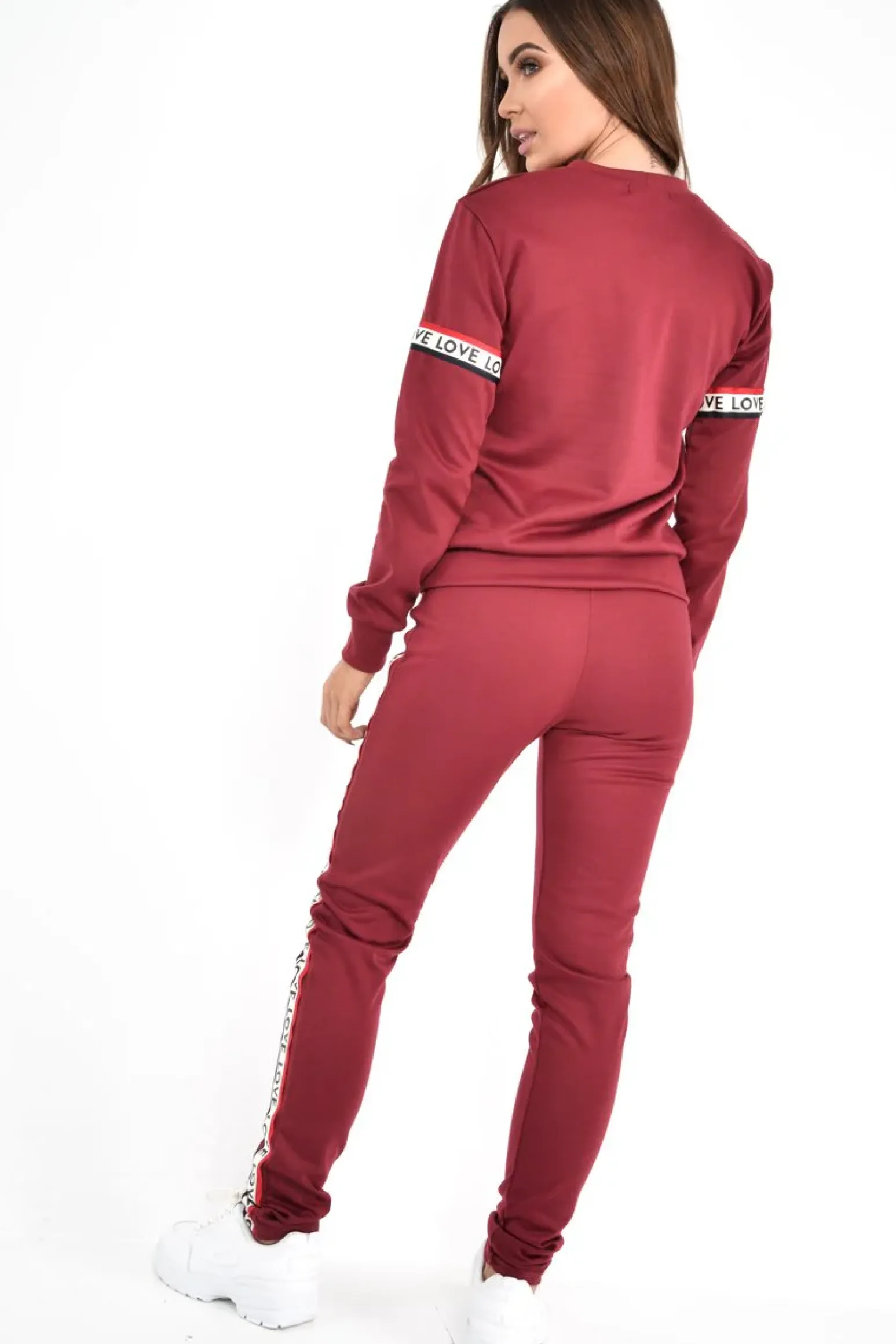Rebellious Fashion Wine Love Slogan Tape Loungewear Set - Kaisy