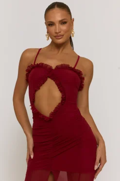 Rebellious Fashion Wine Mesh Cut Out Strappy Maxi Dress - Rhiannon