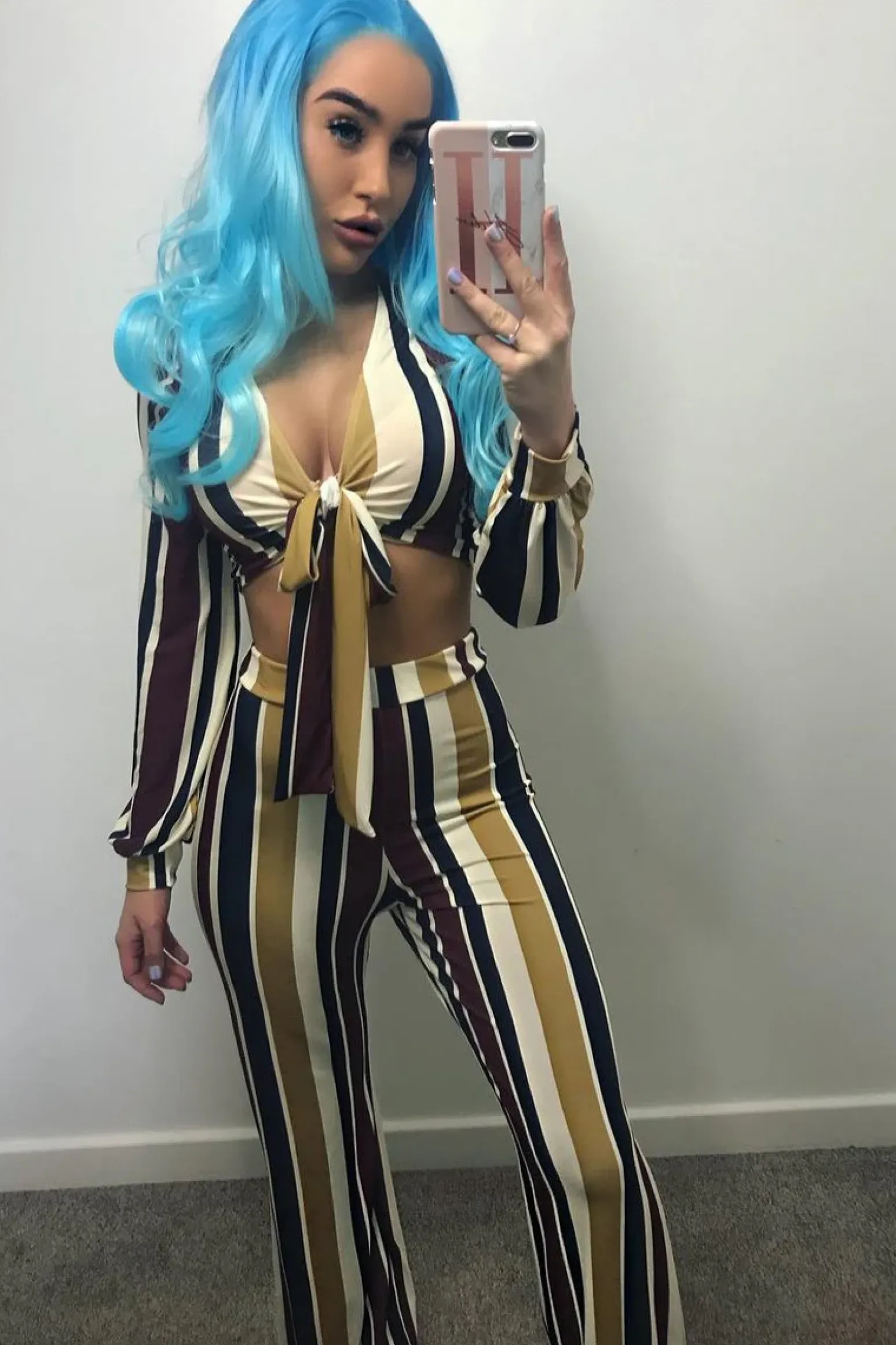 Rebellious Fashion Wine Multi Stripe Wide Leg Trousers - Mitzy