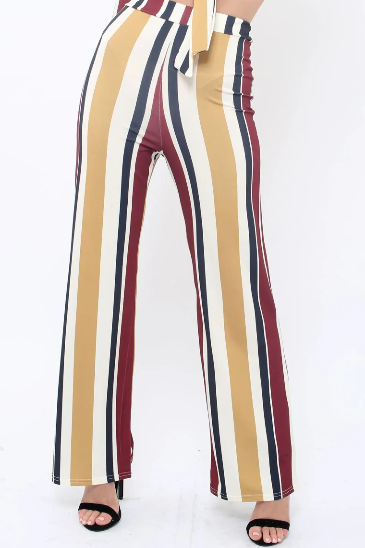 Rebellious Fashion Wine Multi Stripe Wide Leg Trousers - Mitzy