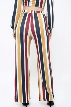 Rebellious Fashion Wine Multi Stripe Wide Leg Trousers - Mitzy