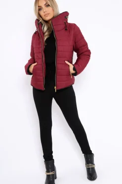 Rebellious Fashion Wine Padded Coat - Zara