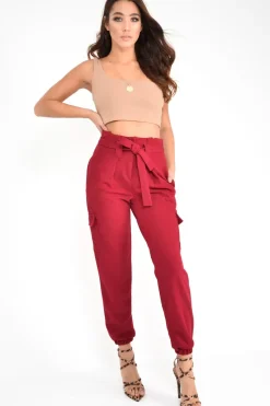Rebellious Fashion Wine Paper Bag Cargo Pocket Trousers - Brette